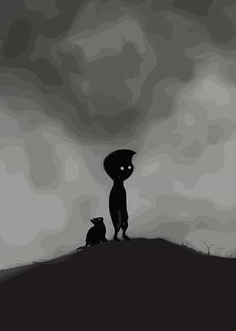 Monochrome Silhouette: Boy and Animal