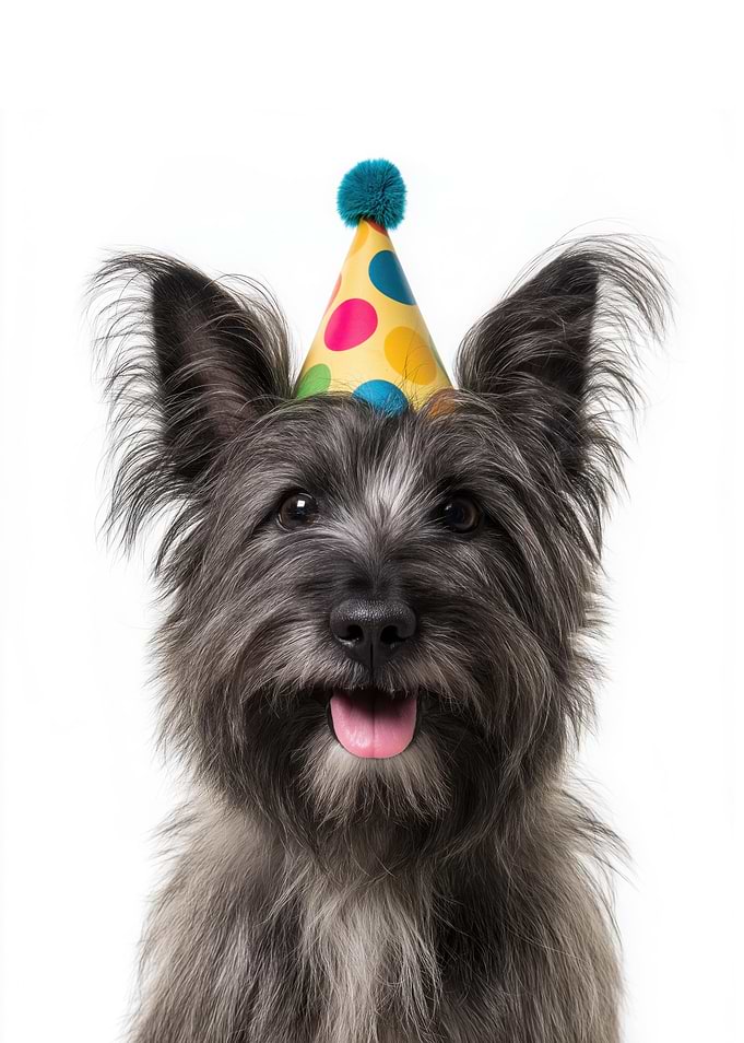 Skye Terrier Dog with Party Hat
