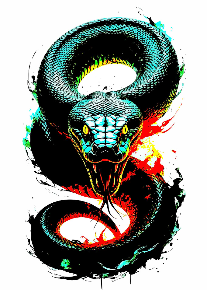 Coiled Snake with Open Mouth