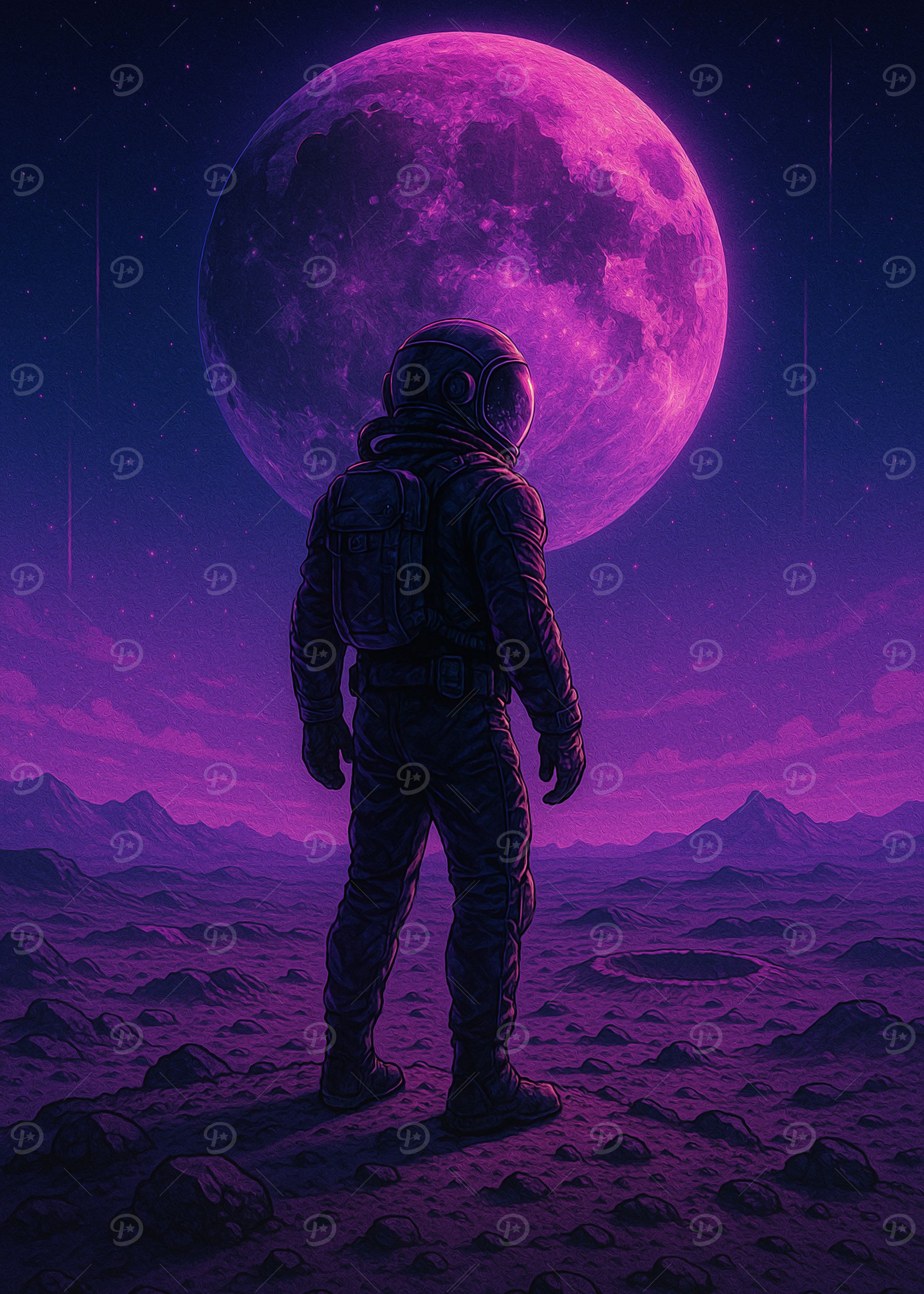 Cyberpunk Astronaut on a Purple Alien Planet