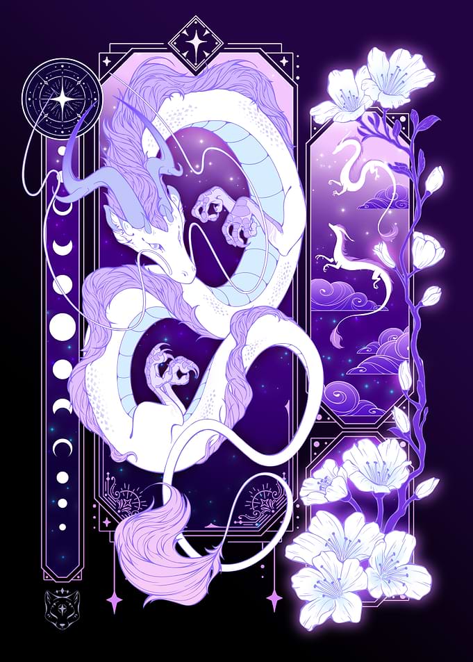 Celestial Dragon and Cherry Blossoms Art