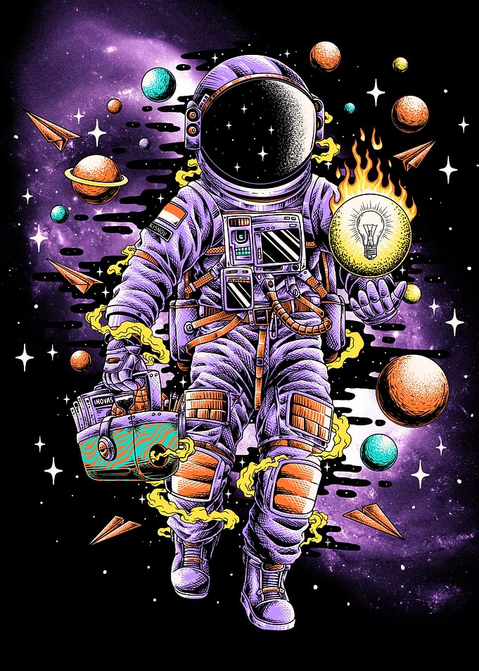 Astronaut with Idea in Space