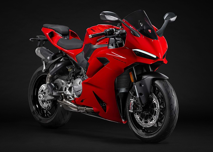 Red Ducati Panigale v6 Motorcycle on Black Background