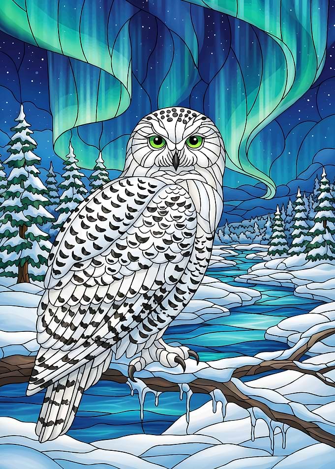 Snowy Owl Under Aurora Borealis
