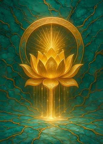Golden Lotus Flower with Light Rays