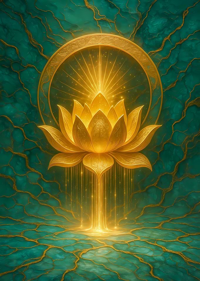 Golden Lotus Flower with Light Rays