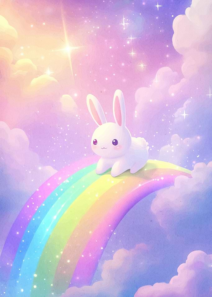 Cute Bunny Rainbow Sky