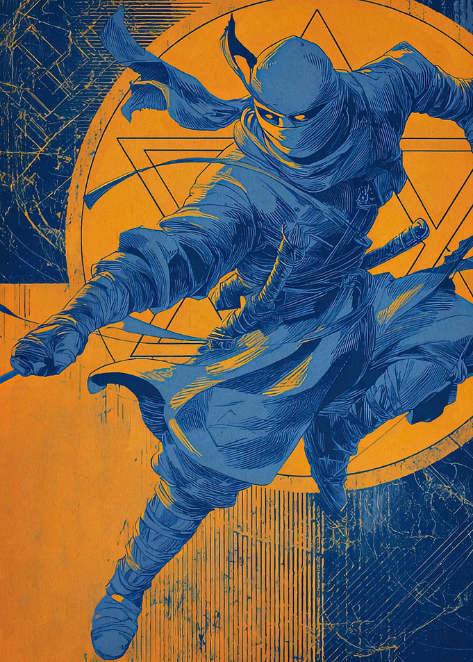Blue Ninja Action Pose Art
