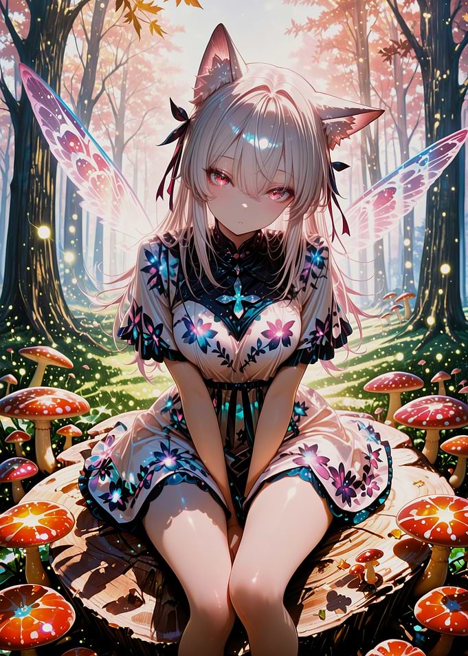 Anime Fairy Girl in Mushroom Forest