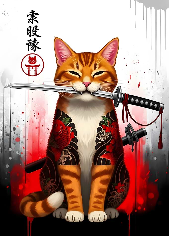 Samurai Cat with Katana