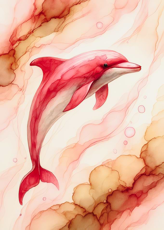 Pink Dolphin Watercolor Fluid Art