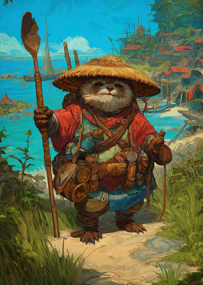 Anthropomorphic Otter Traveler by the Sea