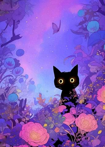 cat floral garden