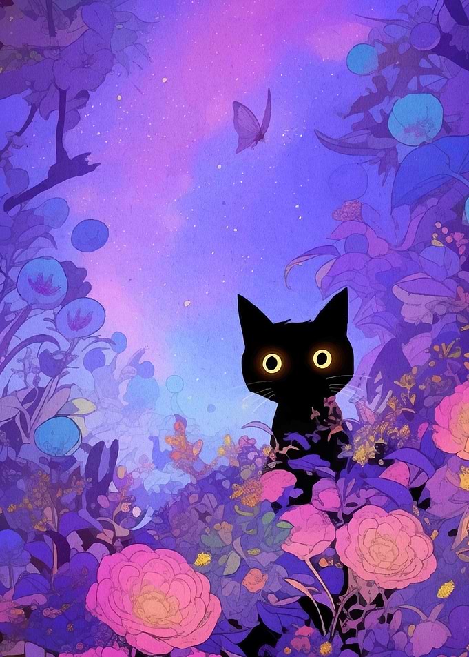 cat floral garden