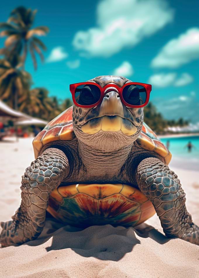 Turtle with Sunglasses on Beach