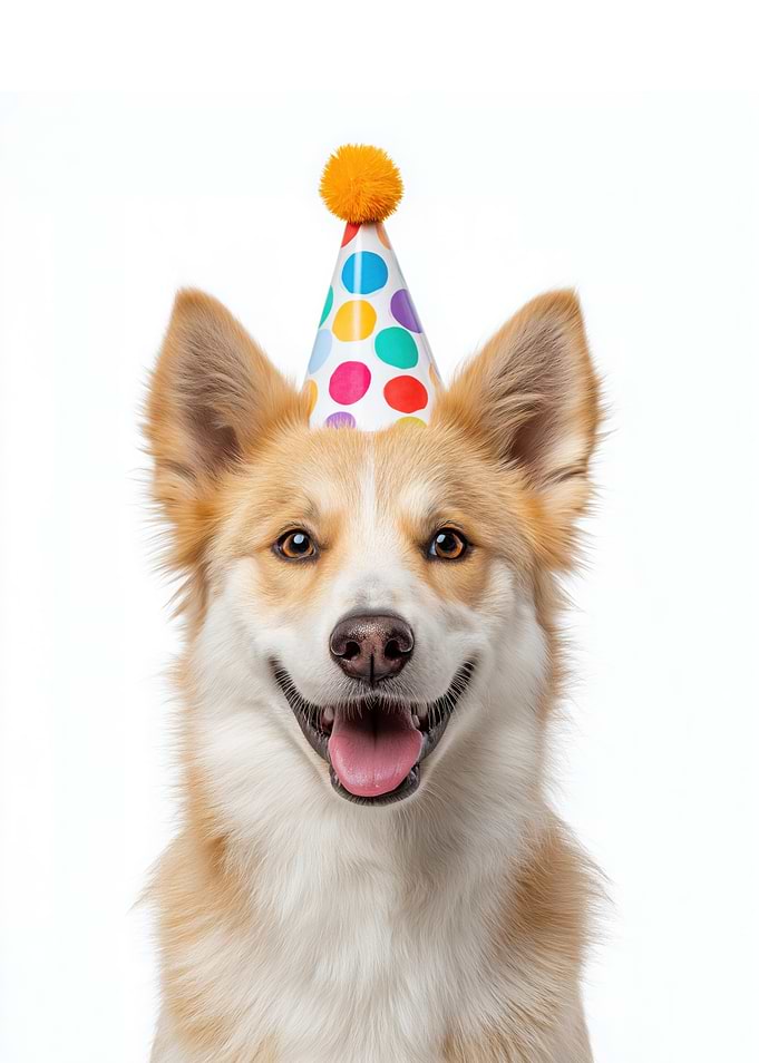 Canaan dog with Birthday Hat Portrait