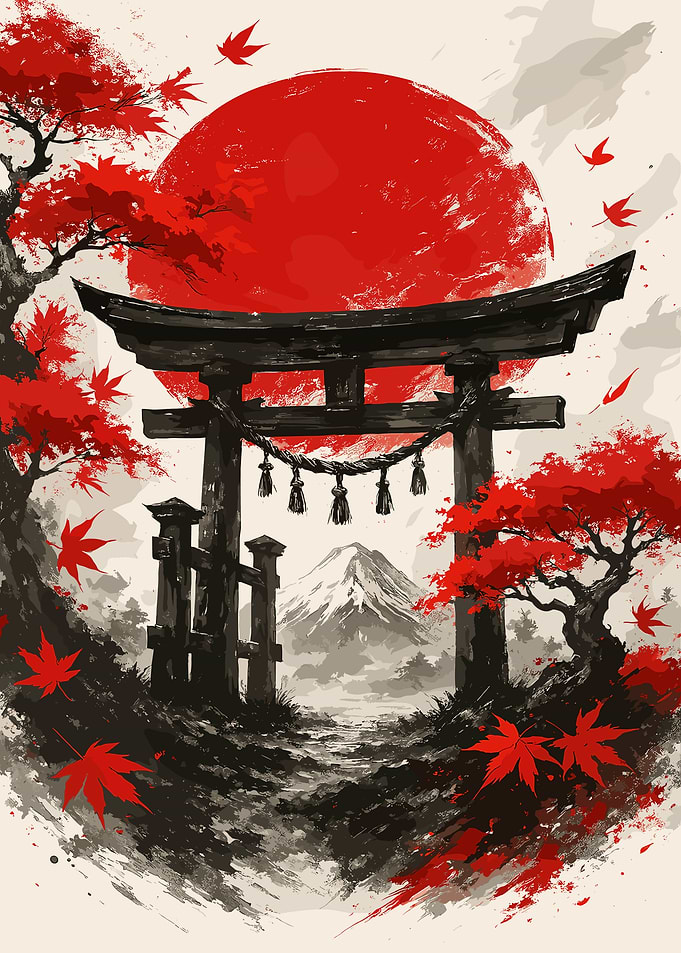 Japanese Torii Gate with Mount Fuji