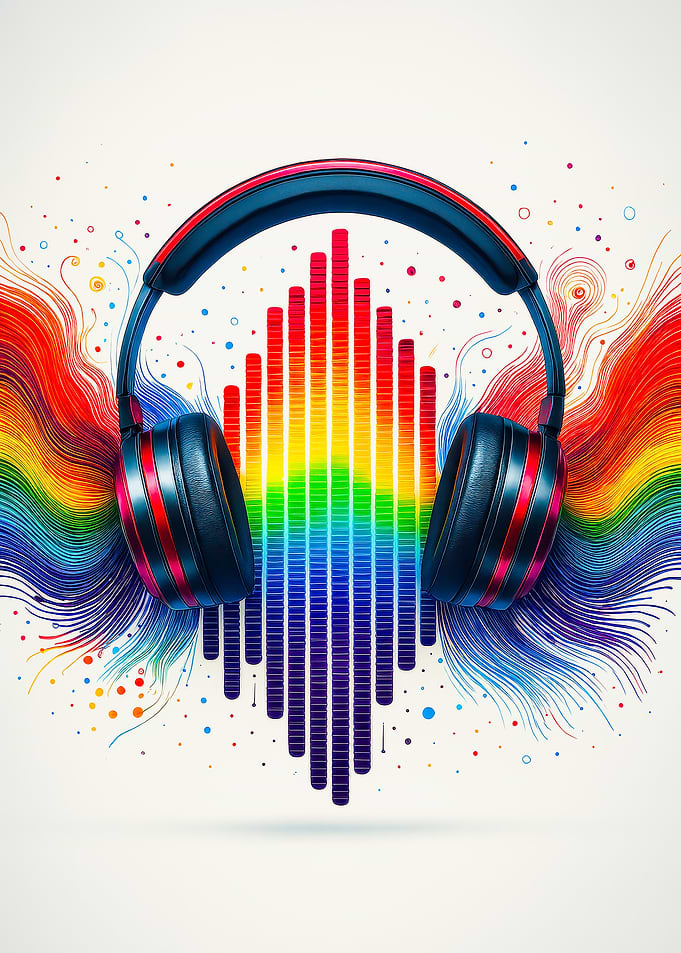 Rainbow Headphones with Equalizer Graphic