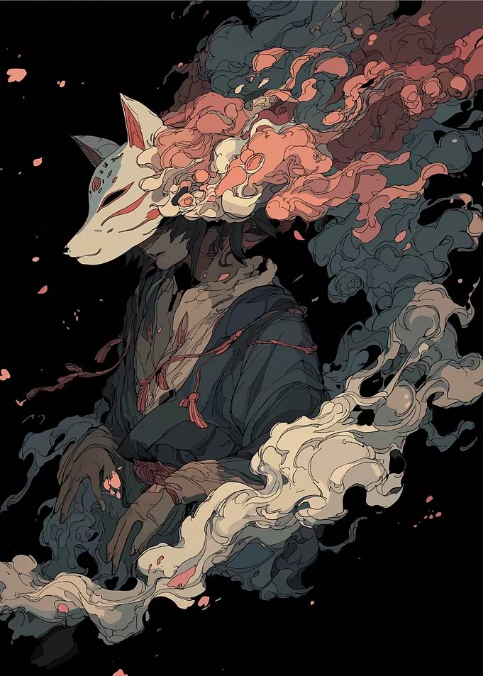 Fox Mask Character in Dark Robes