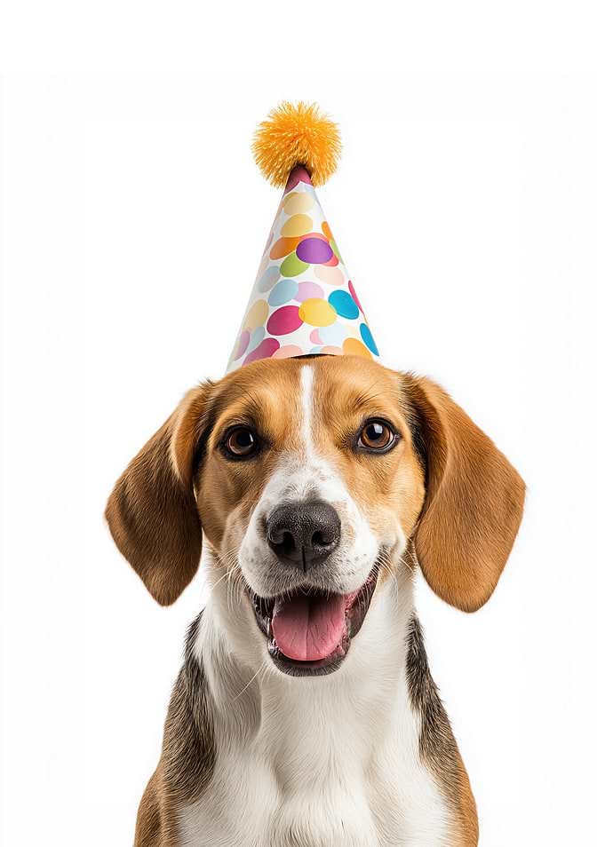 American Foxhound Dog with Party Hat