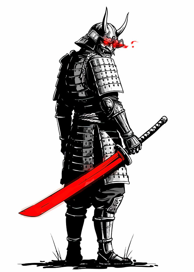 Samurai Warrior with Red Sword