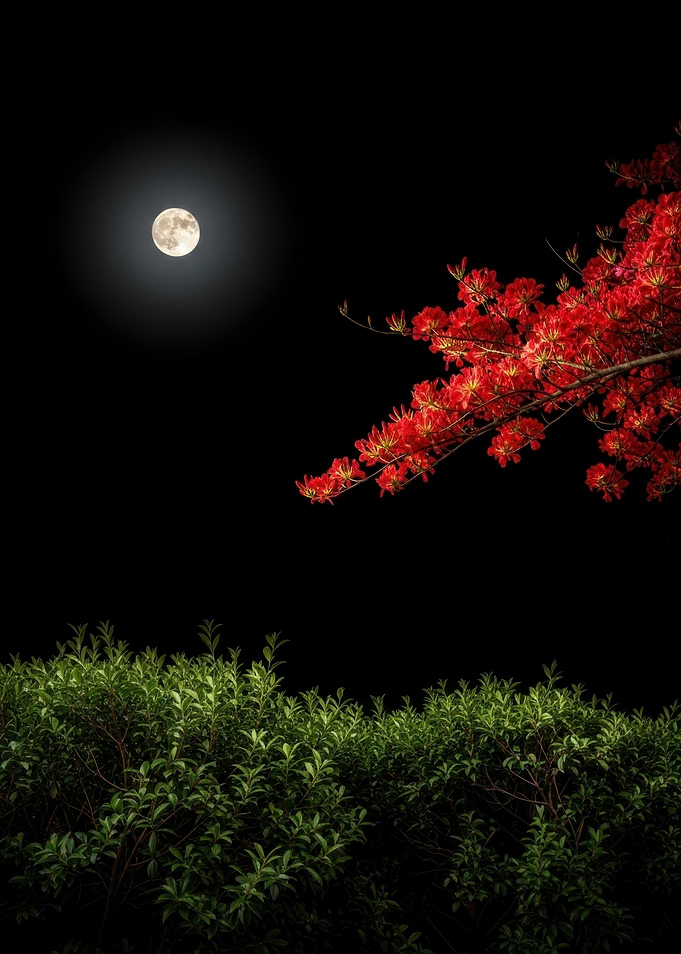 Moonlit Night with Red Flowers
