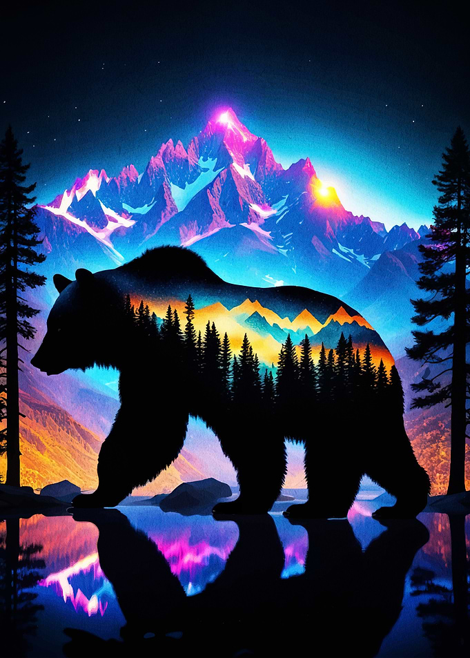 Bear Silhouette Mountain Landscape