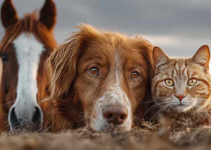 Horse, Dog, and Cat Portrait