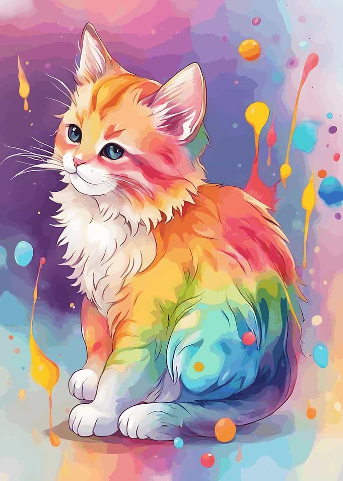 Colorful Watercolor Cat