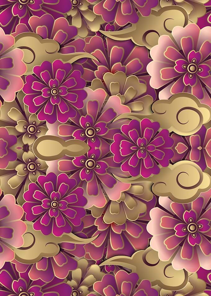 Floral Pattern with Clouds