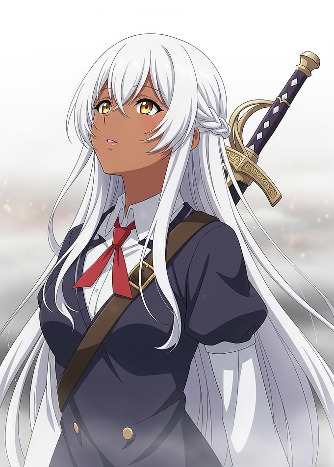 Anime Girl with Sword and White Hair