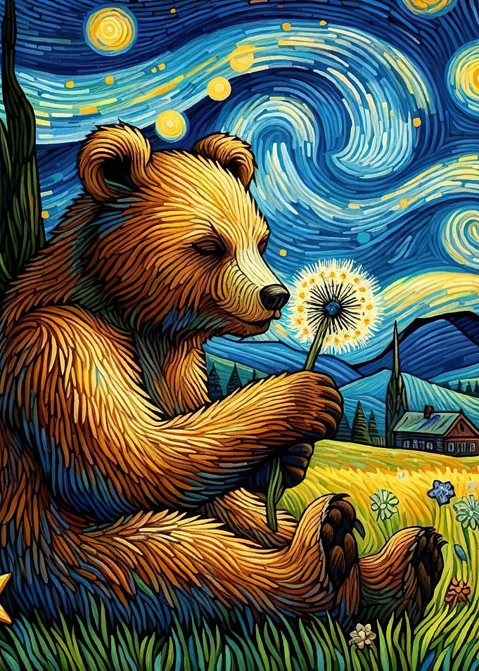 Bear Dandelion Starry Night