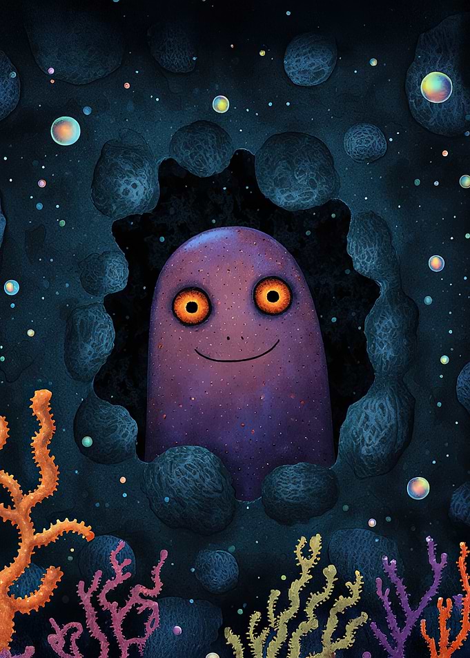 Friendly Purple Creature in Underwater Cave