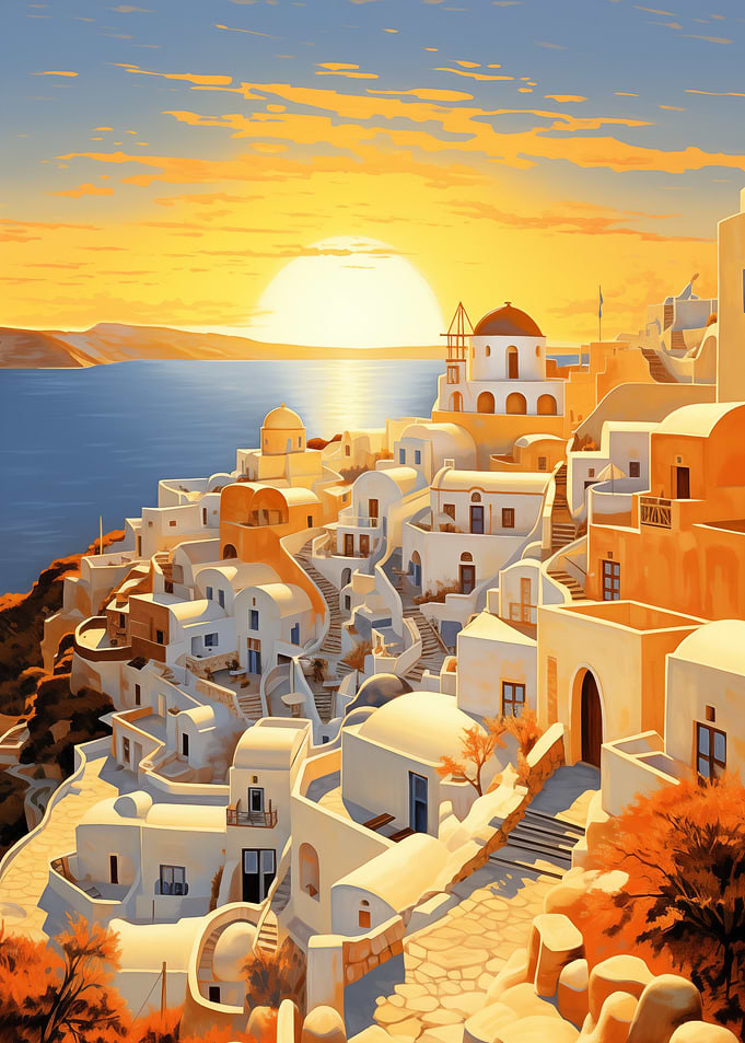 Santorini Village at Sunset