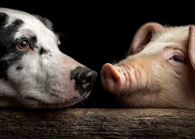Dog and Pig Nose to Nose