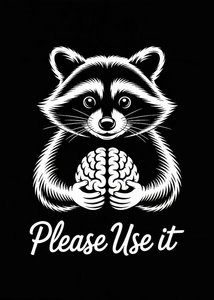 Funny Raccoon with Brain Please Use It