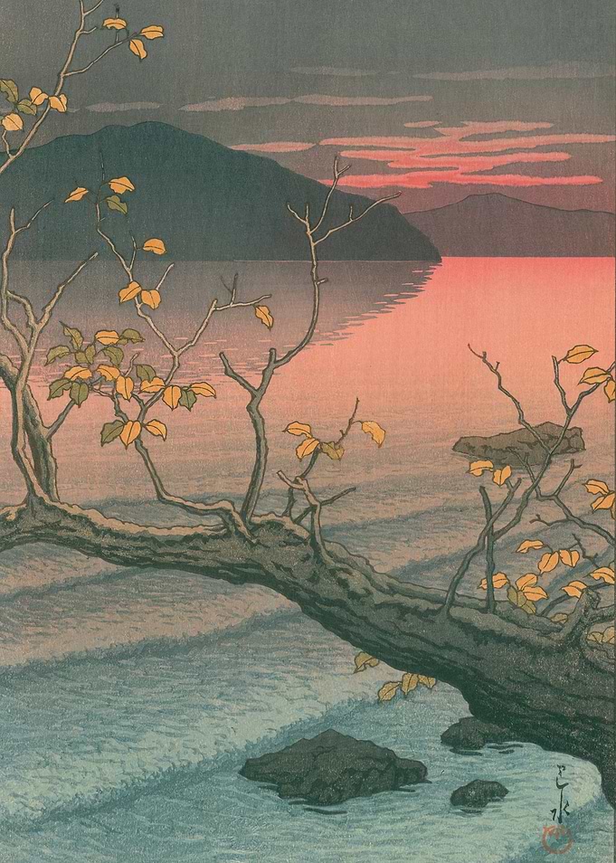 Japanese Woodblock Print: Lake Scenery