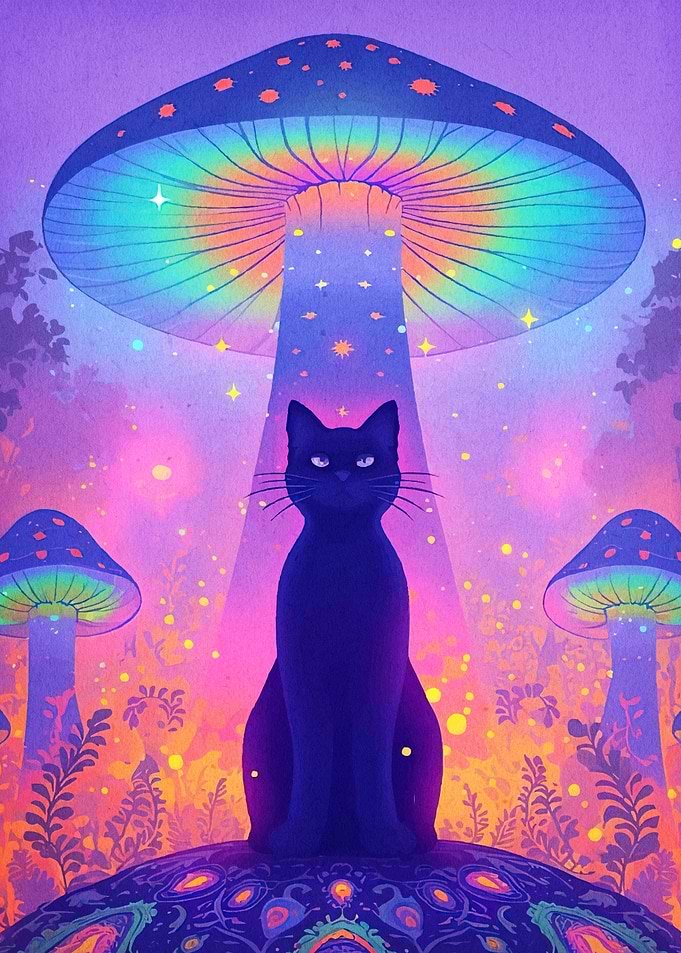 Psychedelic Cat Mushroom Fantasy