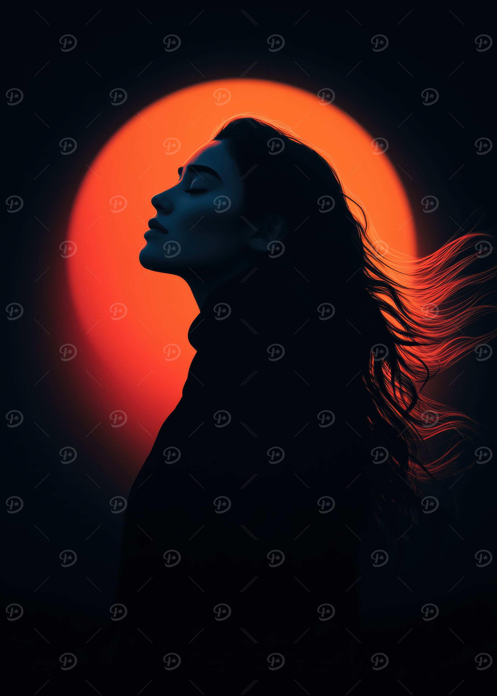 Silhouette of Woman with Orange Circle