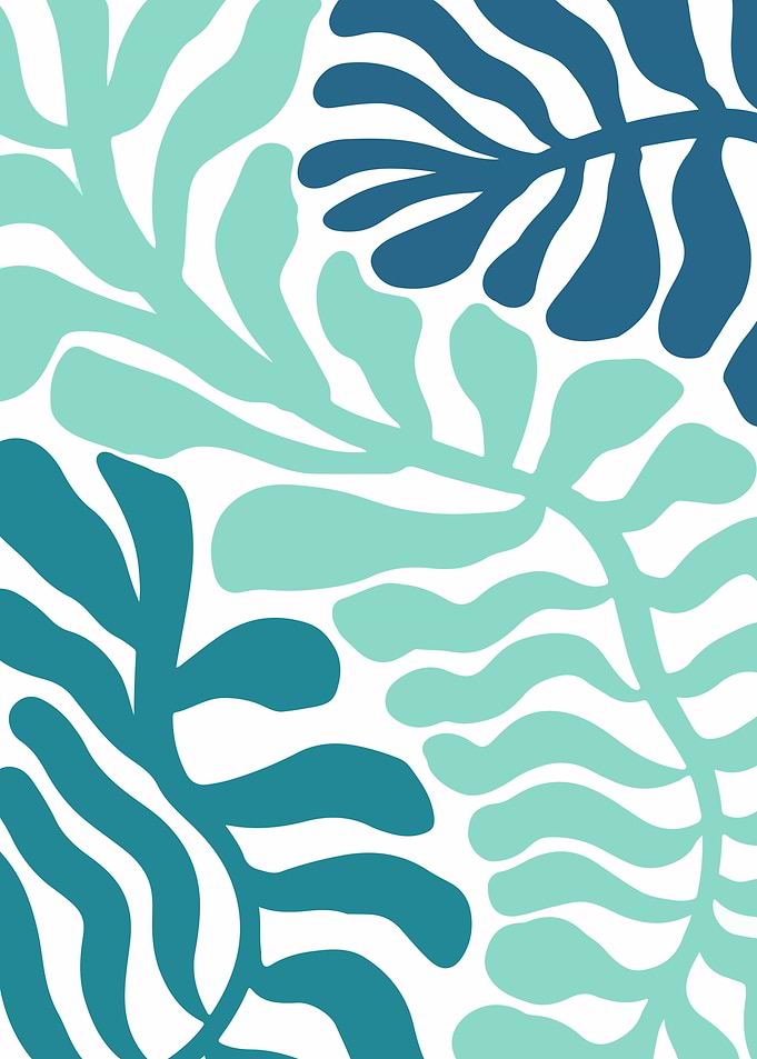 Abstract Teal Leaves Pattern