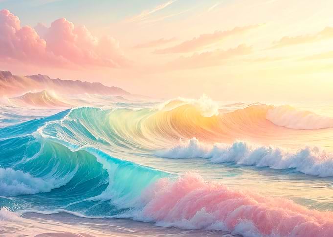 Pastel Ocean Waves at Sunset