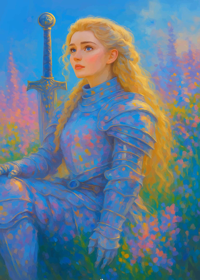 Blonde Knight in Floral Field