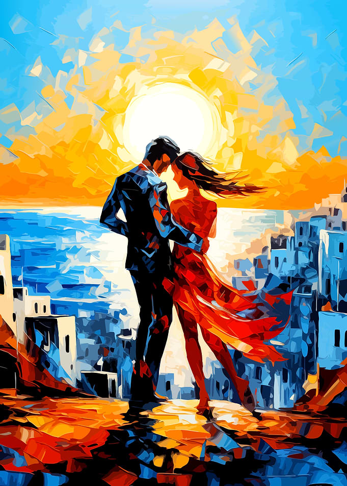 Romantic Couple by the Sea Painting