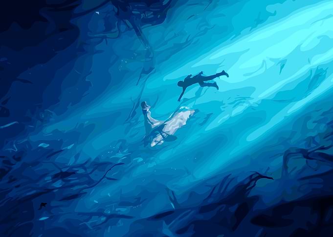 Underwater Scene with Diver and Shark