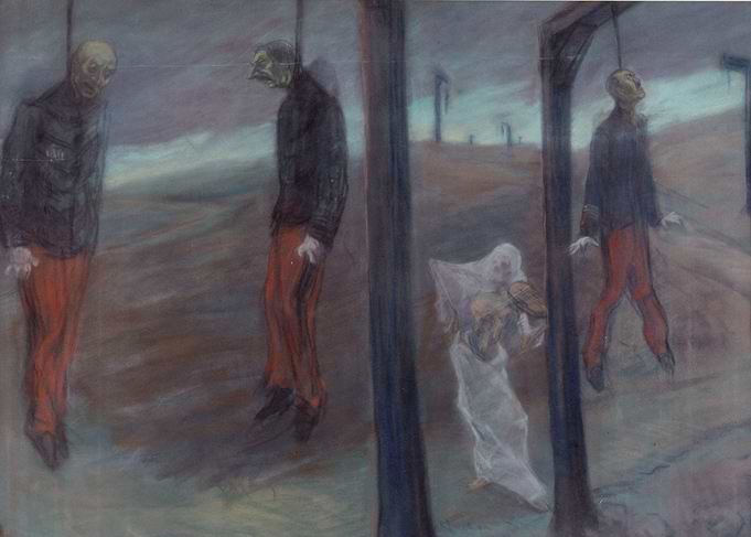 Disturbing Hanging Figures with Ghostly Figure