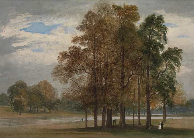 Landscape Painting with Trees and Figures