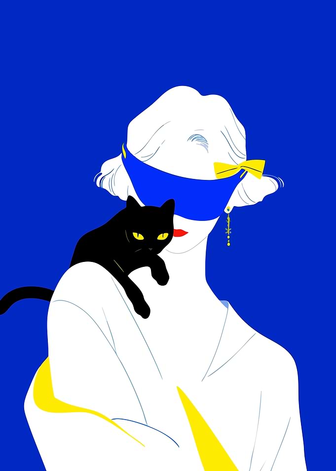 Woman with Cat Minimalist Art