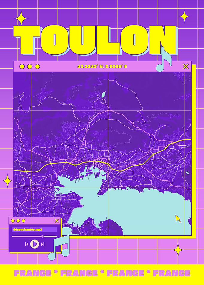Toulon France Retro Map Art