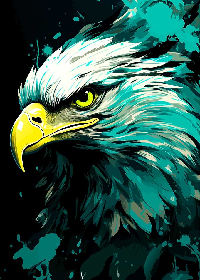 Eagle Portrait with Teal Accents