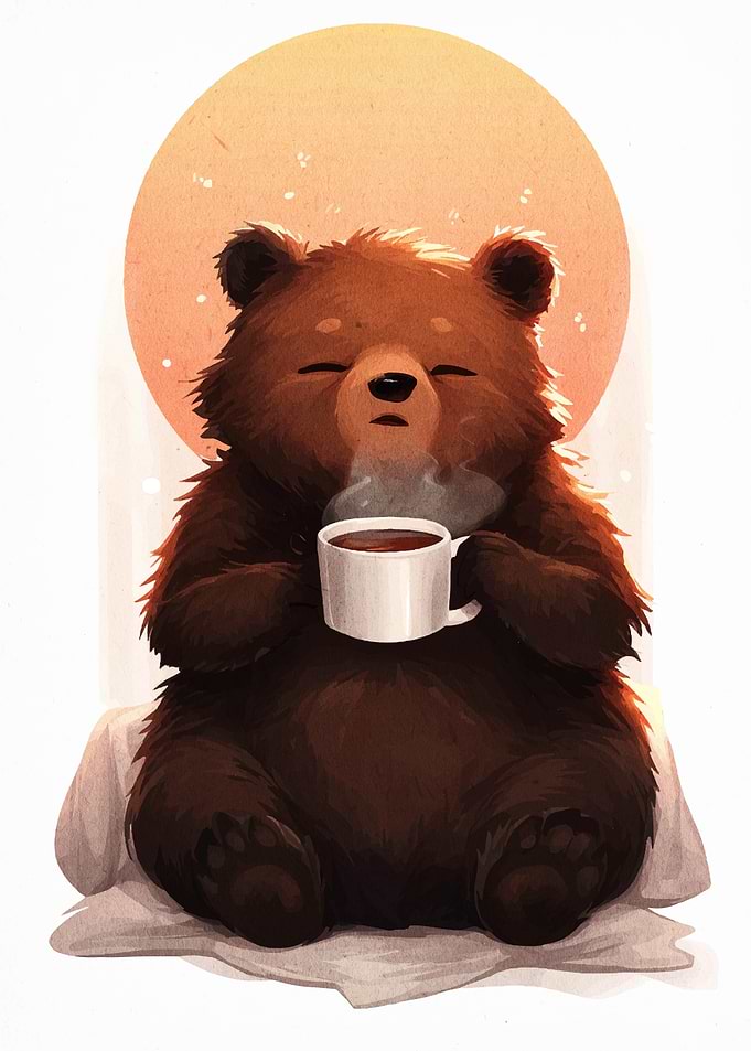Bear with Coffee Cup Illustration